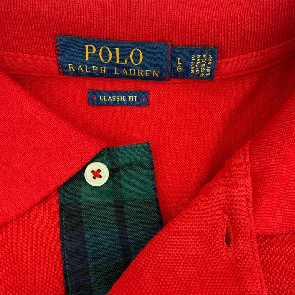 Polo Ralph Lauren Mens Red Long Sleeve Crest Logo Polo Shirt Classic Fit Large